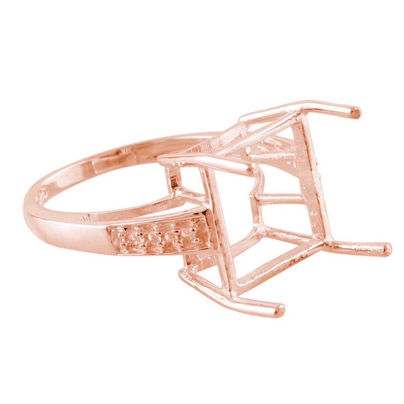 925 Sterling Silver 12mm Square Semi Mount Solitaire with Accents Women Ring