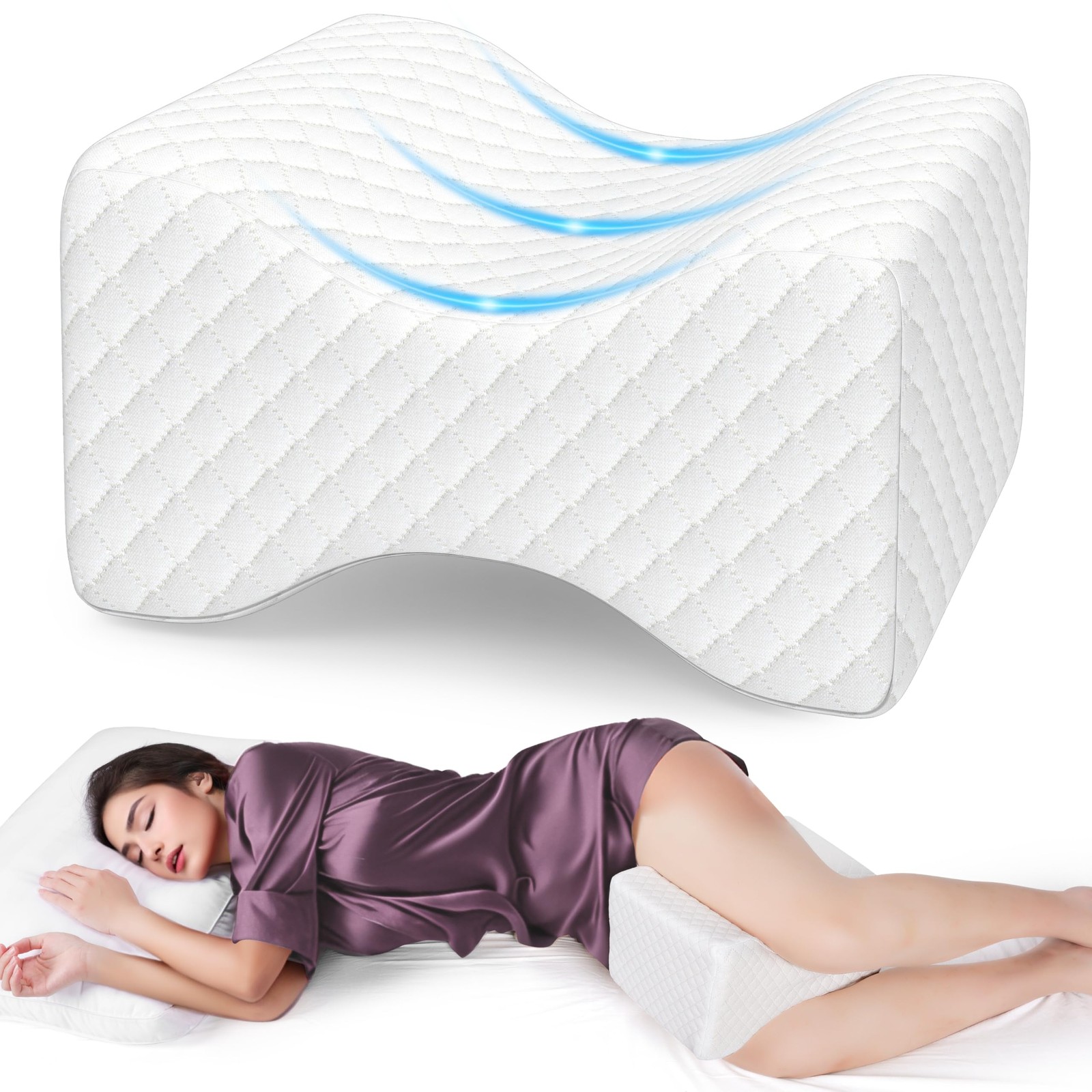 Memory Foam Knee Pillow for Side Sleepers, Support Leg Pillow for Side Sleepi...