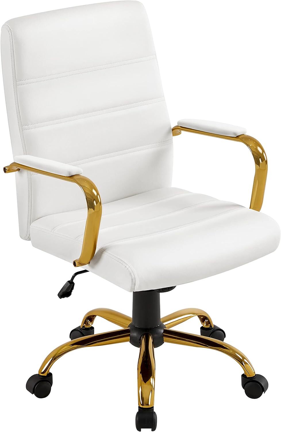 Yaheetech Mid-Back Office Chair PU Leather Desk Chair Adjustable White Seat