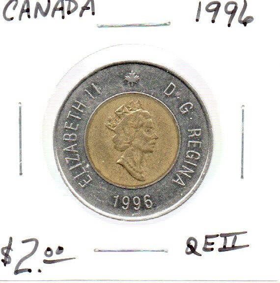 Canada 2 Dollar Coin 1996 Queen Elizabeth II As Pictured
