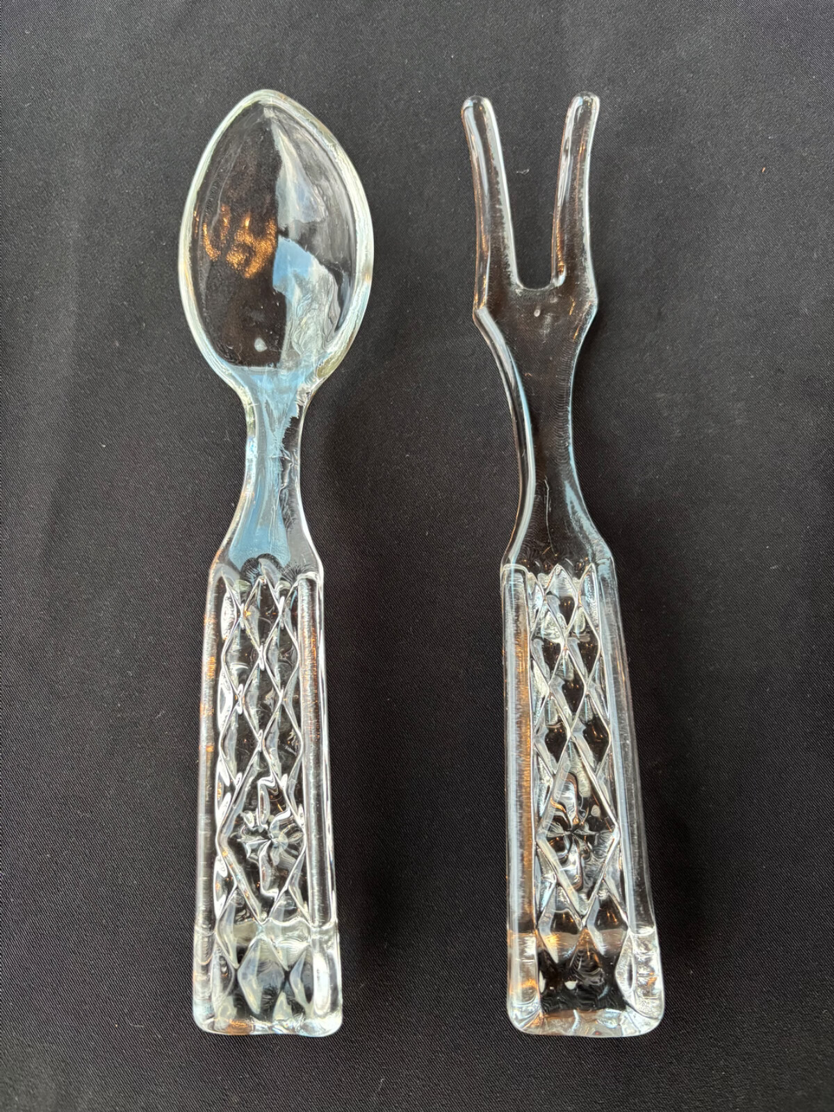 Anchor Hocking  Wexford Clear Glass 9 5/8th Salad Server Set Very Good Used Cond