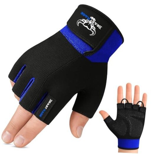 Workout Gloves for Men, Durable Palm Grip Gym Gloves Women Half X-Large Blue