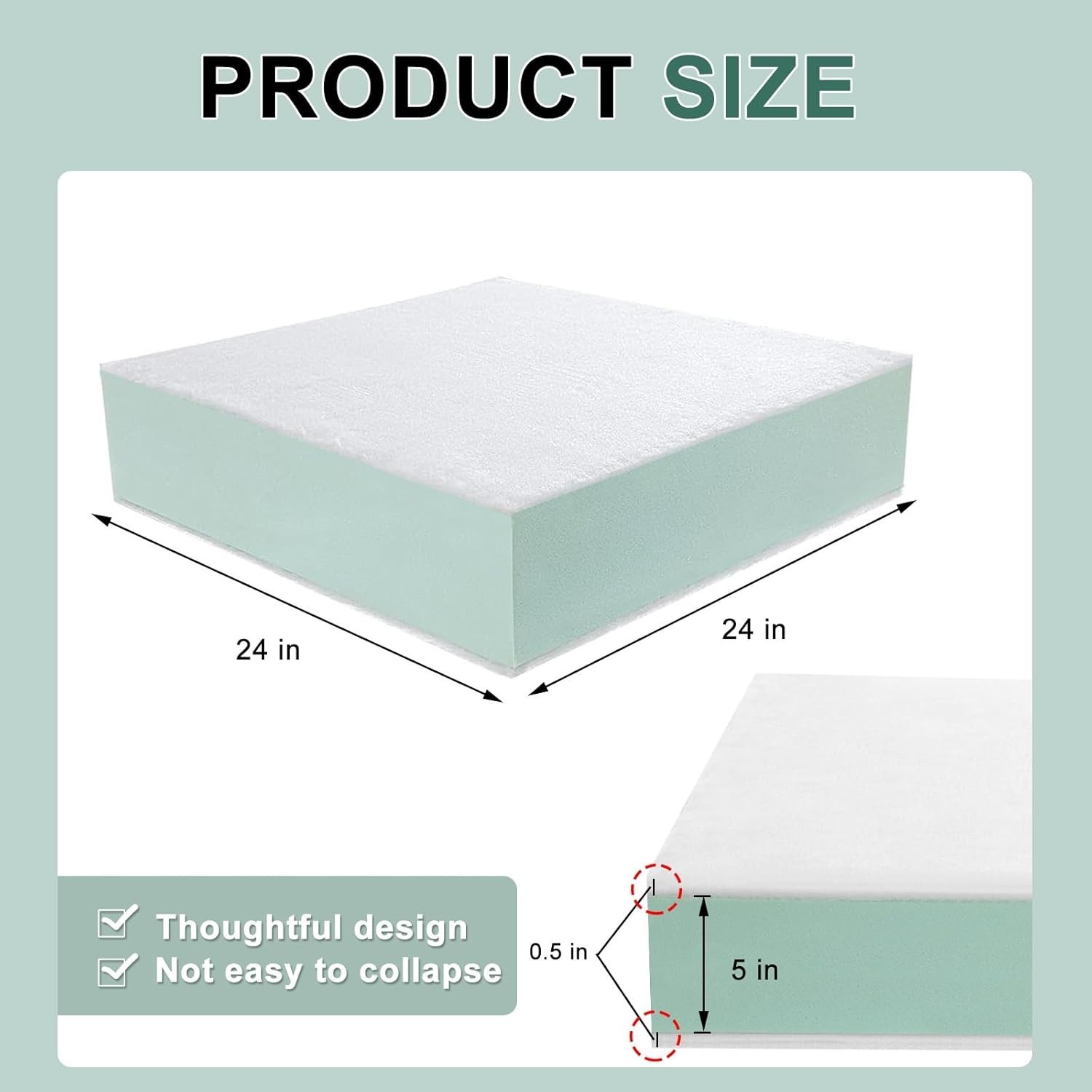 Medium-Firm 24x24x6 Foam Sofa Cushion with Removable Cover - Soft & Supportive