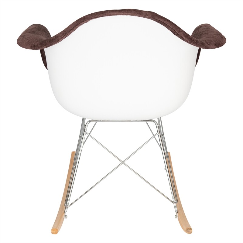 LeisureMod Wilson Mid-Century Velvet Eiffel Base Rocking Chair in Coffee Brown
