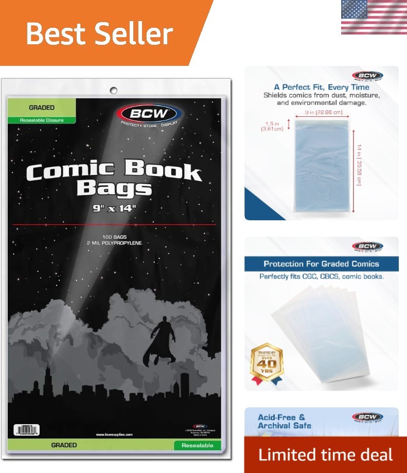 Resealable Graded Comic Book Bags - Pack of 100 | Crystal Clear Polypropylene...