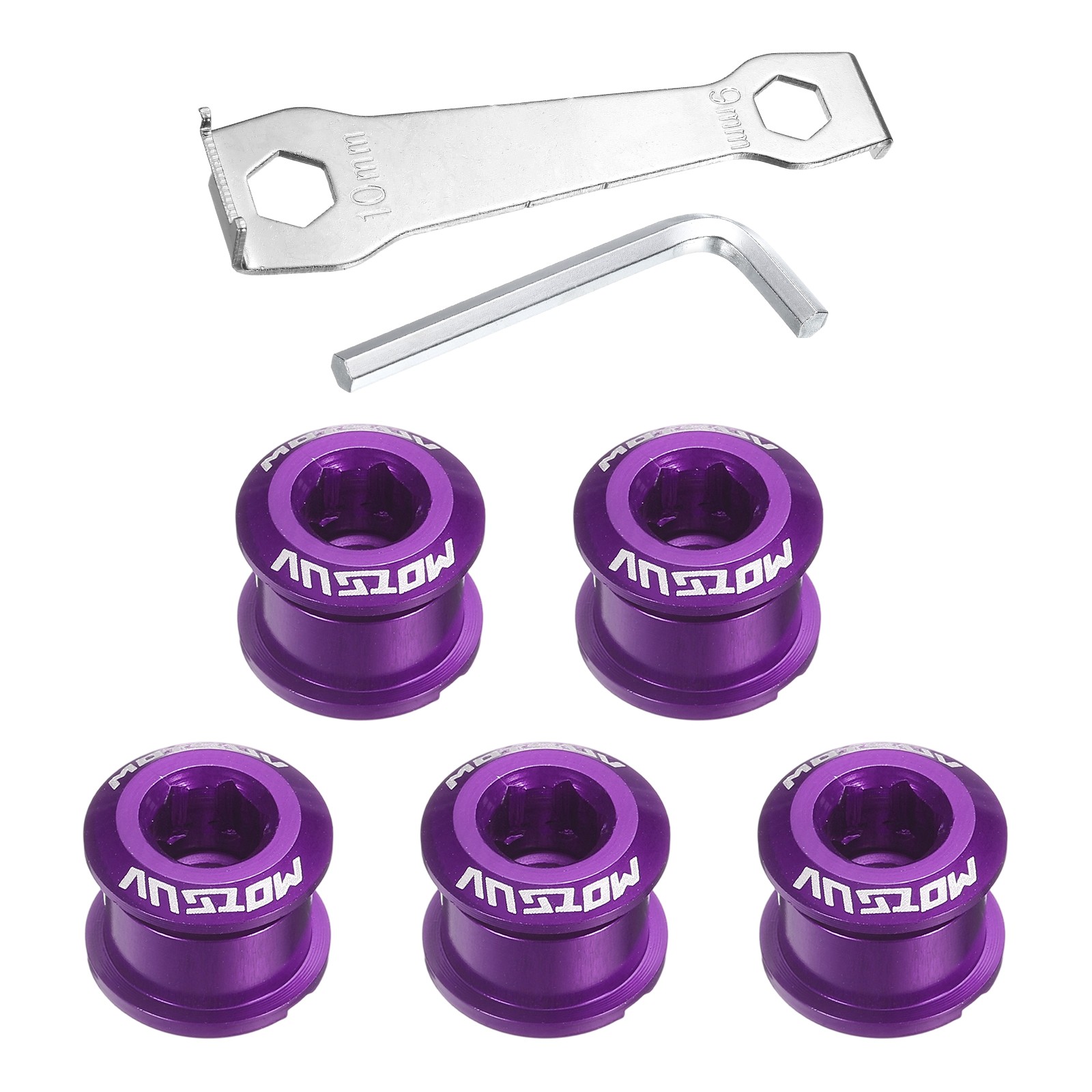 5pcs Single Chain Ring Bolt M8 Bike Chainwheel Screw W Mounting Wrench Purple