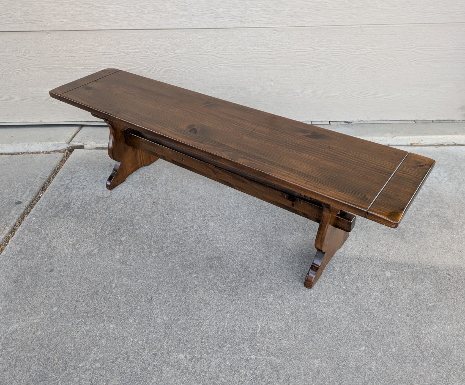 Vintage Ethan Allen Old Tavern Rustic Antiqued Pine Wood Trestle Bench