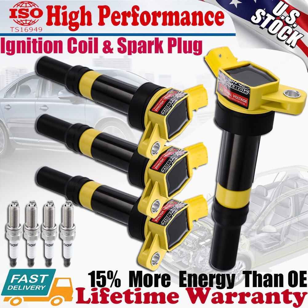 4x Ignition Coil + Iridium Spark Plug Tune Up Kit UF651 For 12-20 Kia Soul 2.0L