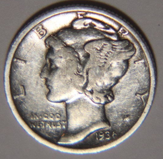 1936 D Mercury Dime 10C Cents Coin Silver, VF+!