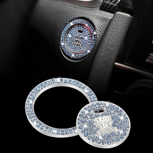Bling Car Engine Start Button Cover Diamond Crystal Push Start Ring Color: Mix
