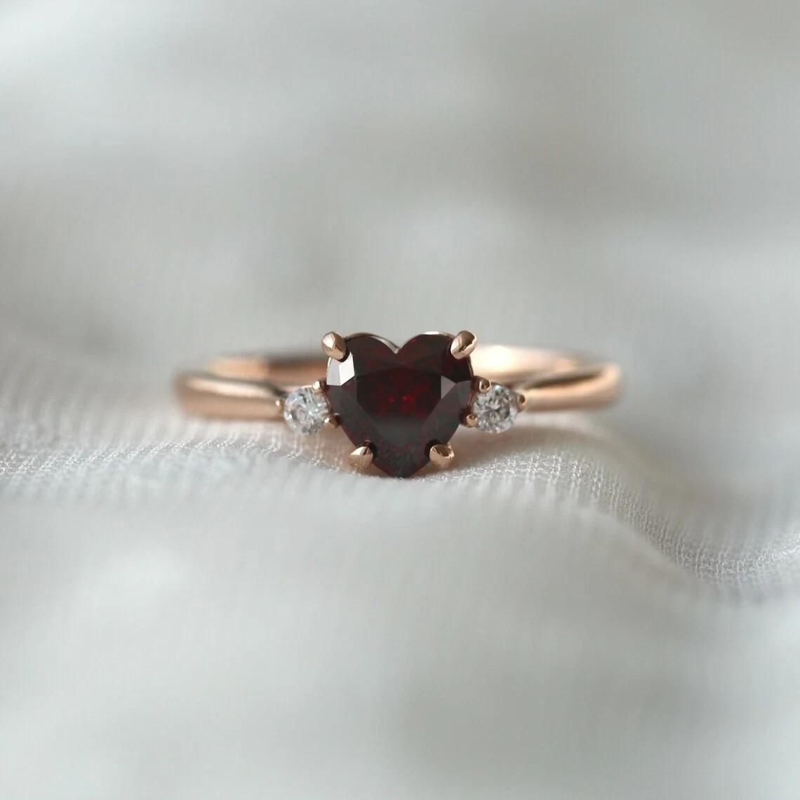 2CT Heart-Cut Garnet Lab Created Solitaire Engagement Ring 14K Rose Gold Plated