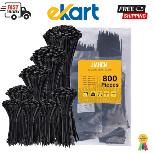Zip Ties Assorted Sizes 800 Pack Black Cable Ties 4+6+8+10+12 Inch, Plastic