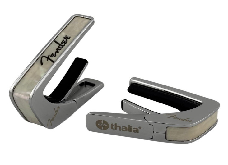 Thalia Fender Chrome Capo, White Mother of Pearl Black Spaghetti Logo #FENCC-11