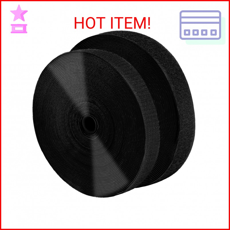 1 Inch x 82 Feet Black Self Adhesive Hook and Loop Tape Sticky Back Roll, Nylon