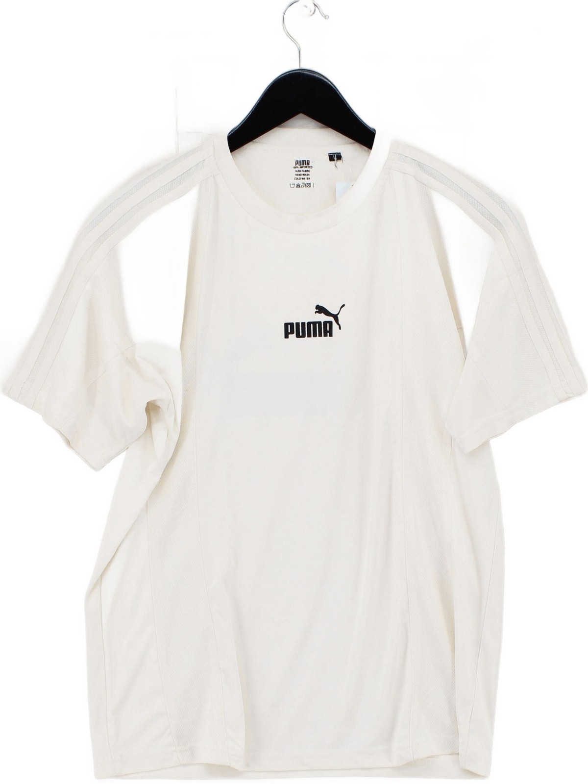 Puma Men's T-Shirt L Cream 100% Polyester Round Neck Basic