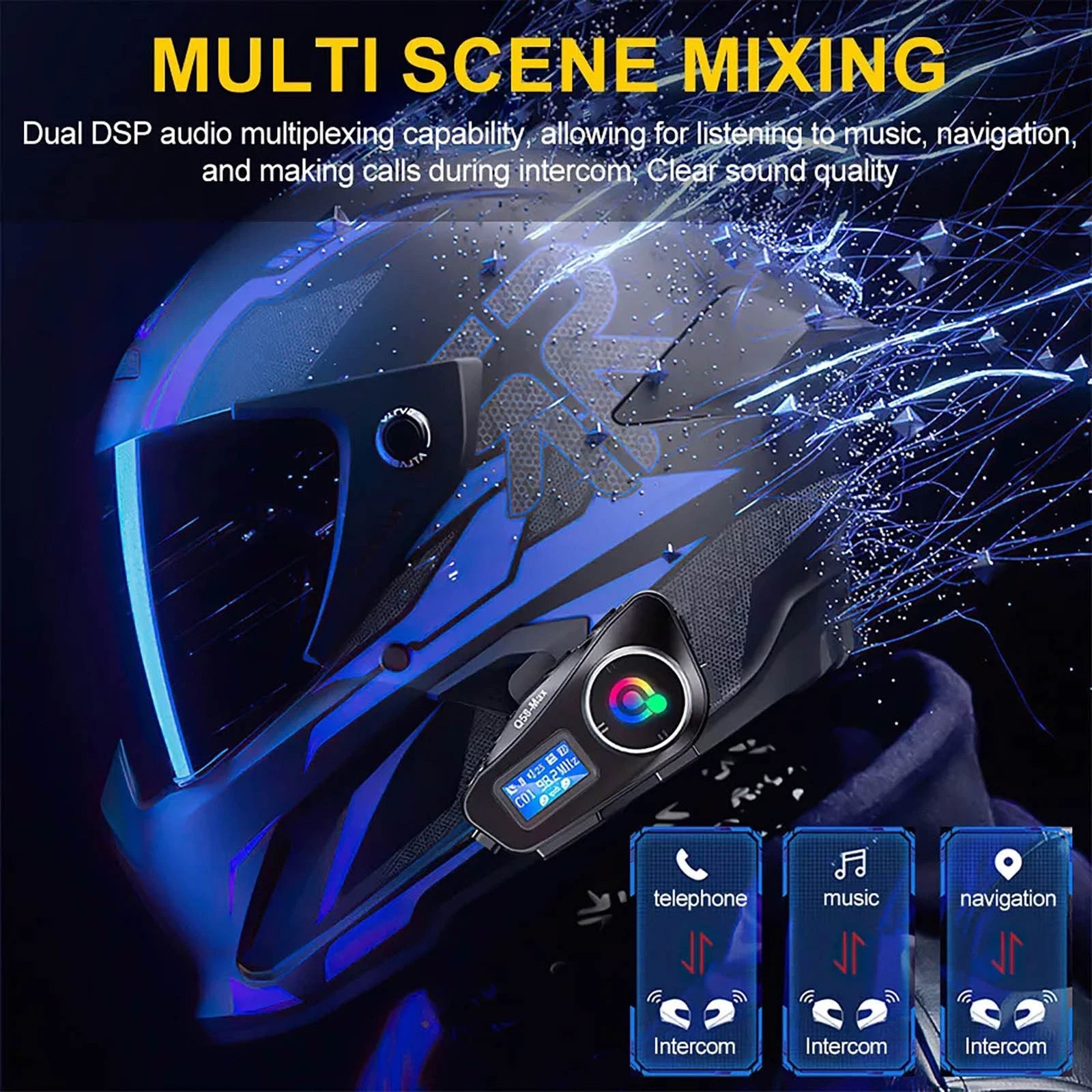 Bluetooth Headset Motorcycle Intercom Helmet LCD Waterproof maximum 32GIZ
