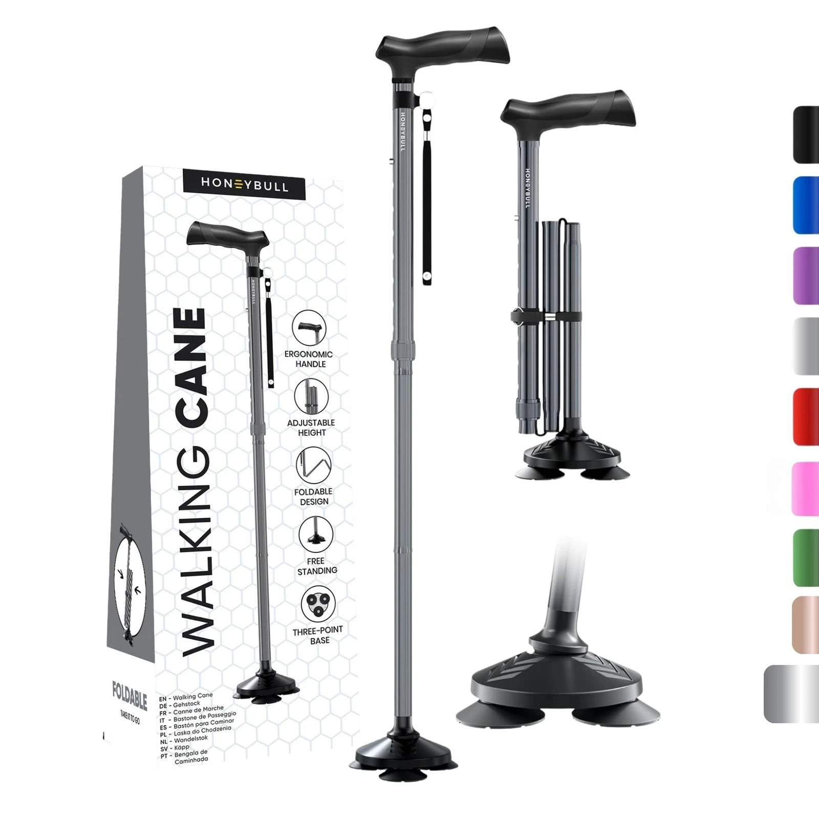 Walking Cane for Men & Women Foldable, Adjustable, Heavy Duty, Free Standing