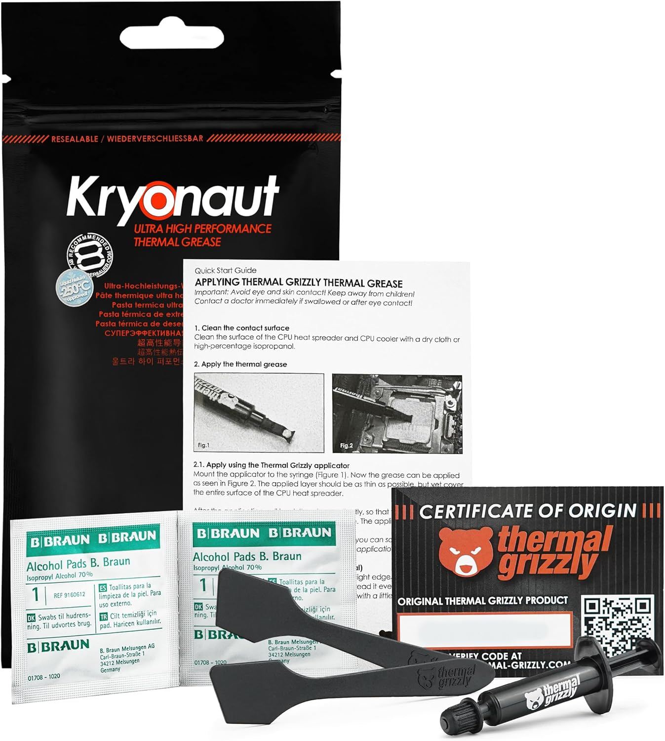 Kryonaut Thermal Grease - 1.0 Gram Set - 1X Spatula & 2X CPU Cleaning Pads