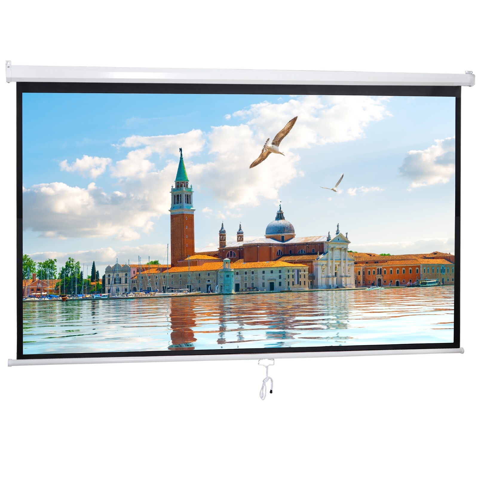 Projector Screen 100'' 16:9 HD Manual Pull Down Projection Screen for Home Use