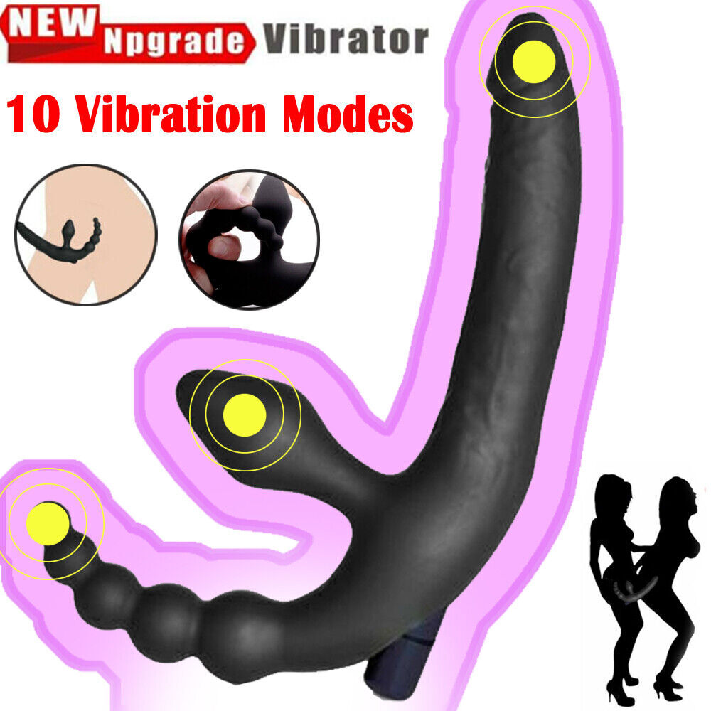 Strapless-Strap on-Vibrating-Double-Ended-Dildo-Dong-Vibrator-Lesbian-Sex-Toy US