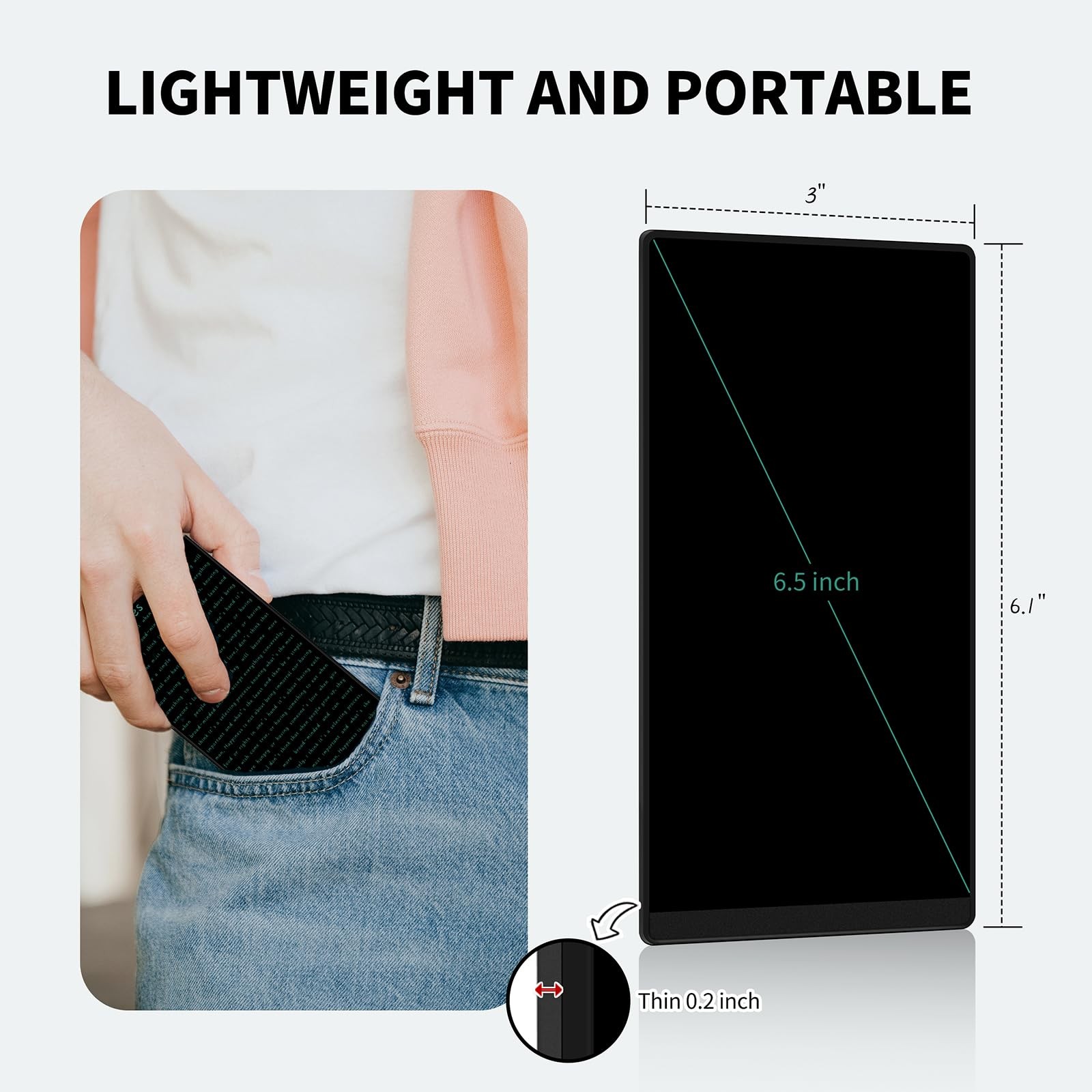 6.5 Inch LCD Writing Tablet, Portable Reusable Digital Notepad for Office Study