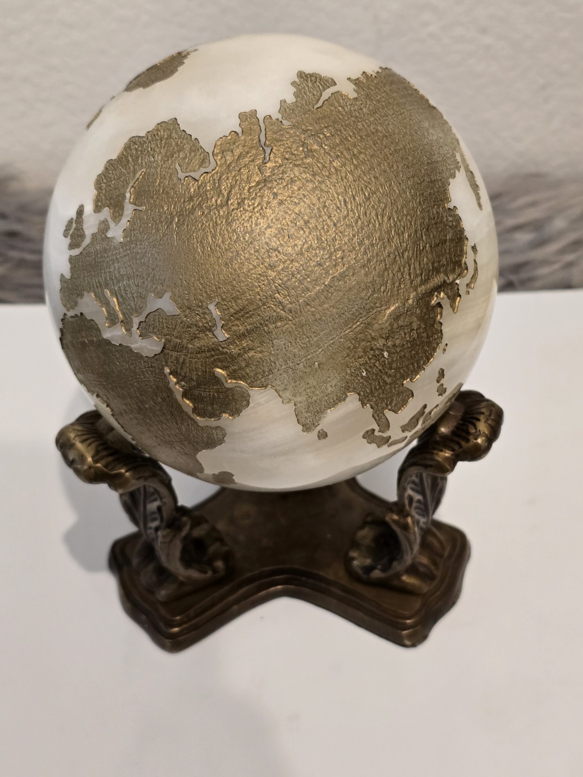 Maitland Smith Marble Stone Globe Solid White Gold - No Base