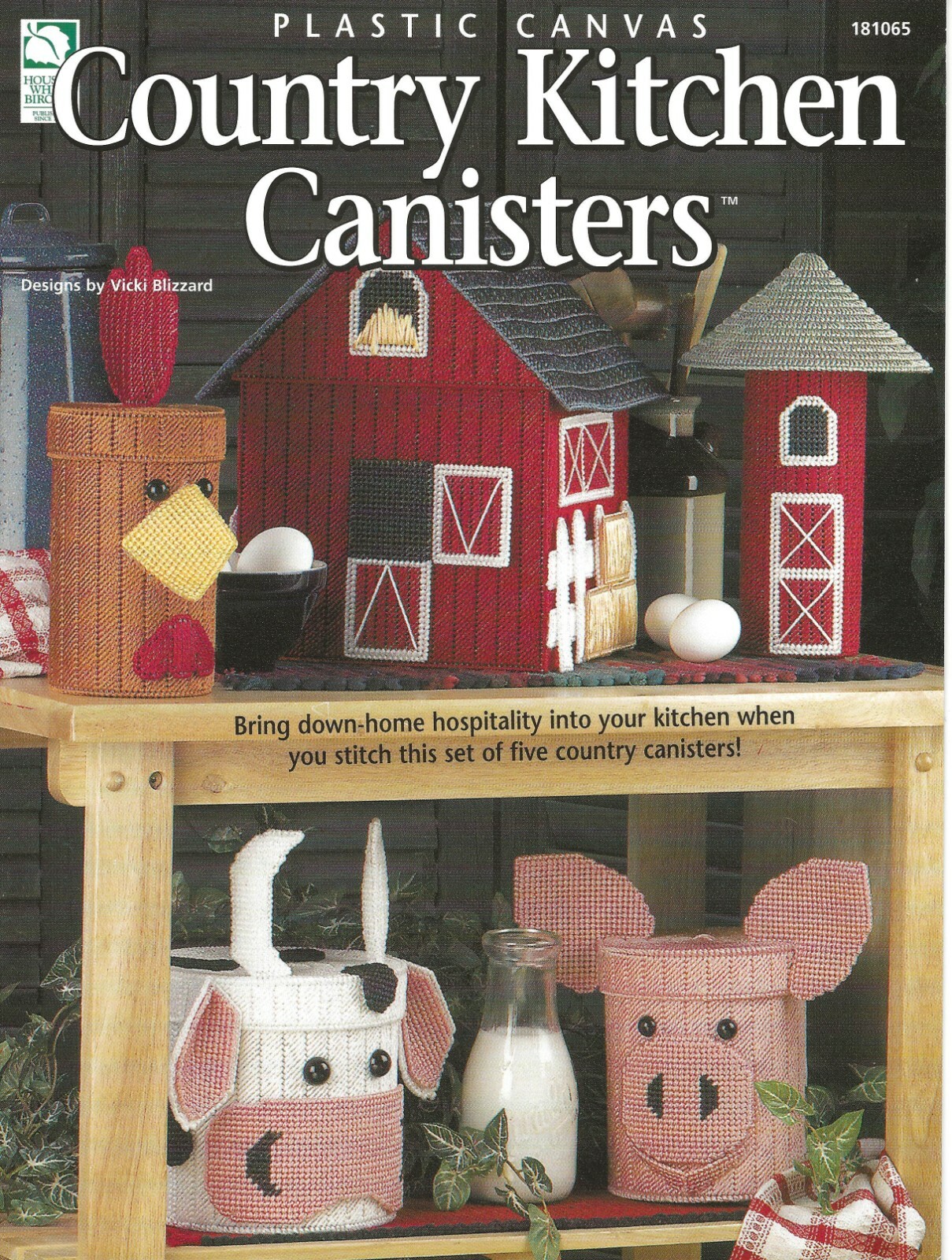 Country Kitchen Canisters Plastic Canvas Barn Cow Pig Rooster Silo