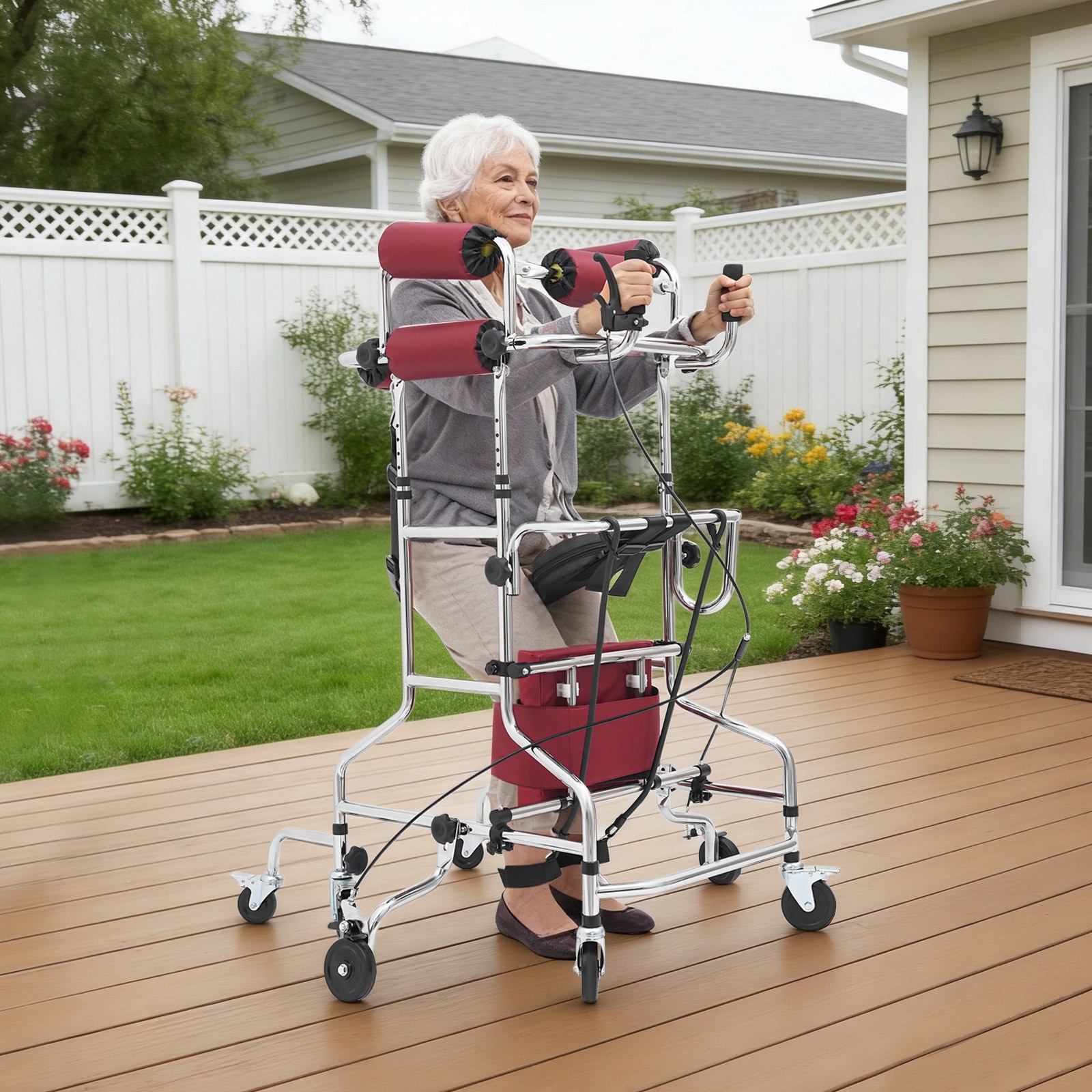Adult Standing Walker 8-Wheels Walking Aid for Woman Adjustable Height & Width