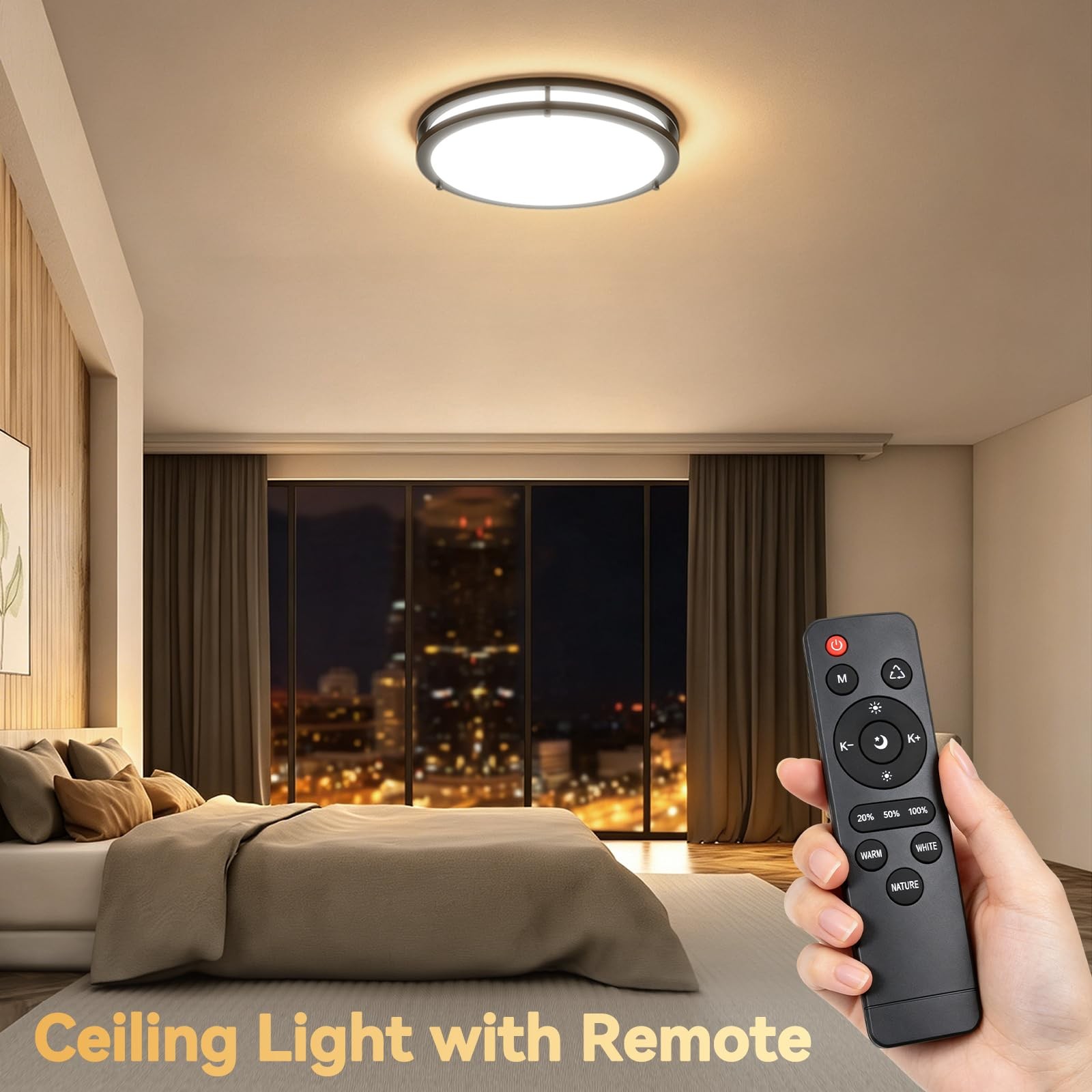 LED Ceiling Light 13 Inch Flush Mount 24W Dimmable Remote Kalium Adjustable