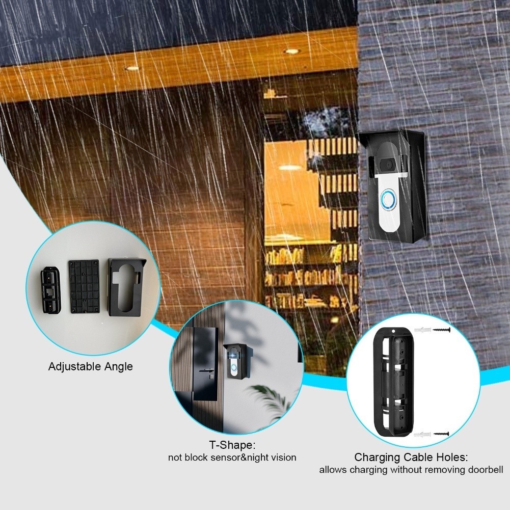 Compatible Adjustable Video Doorbell Bracket Fits Most Models Black Plastic
