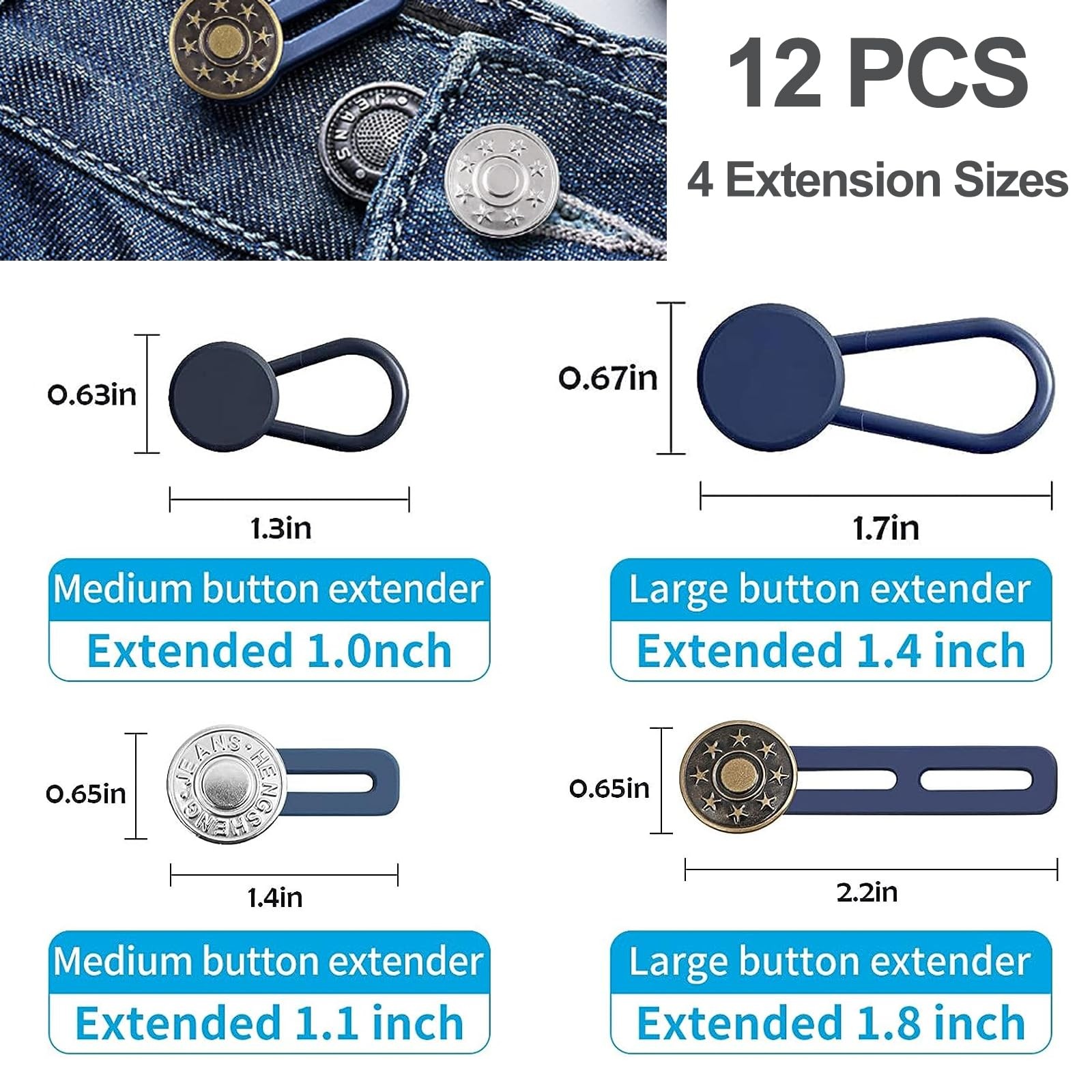 12PCS Button Extenders for Jeans, KAJUDA Pants Extender - Assorted