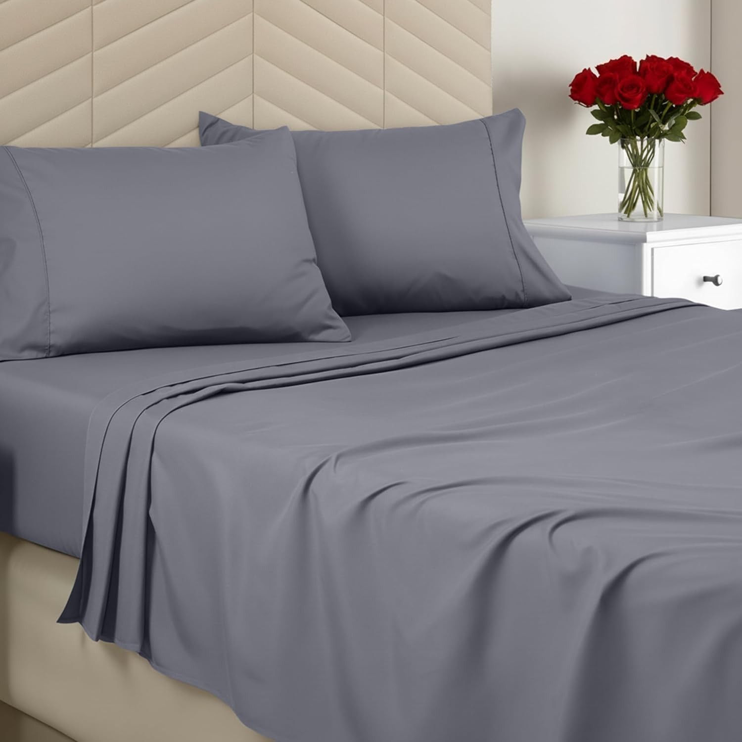 Queen Sheet Set Grey 15 Inch Deep Pocket Microfiber