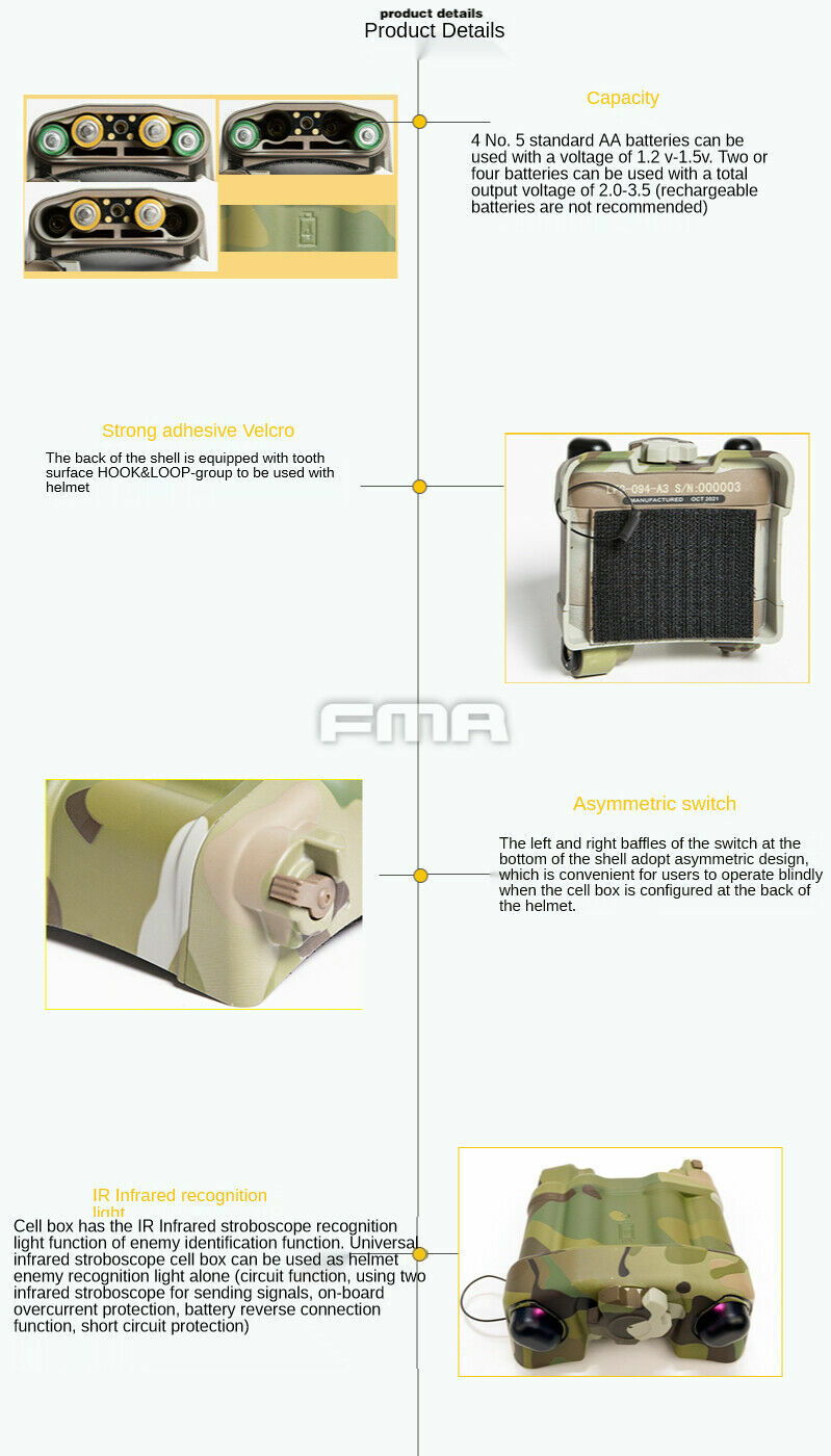 FMA PVS31 IR Infrared Strobe Helmet Battery Storage Case Box & L Cable AOR1