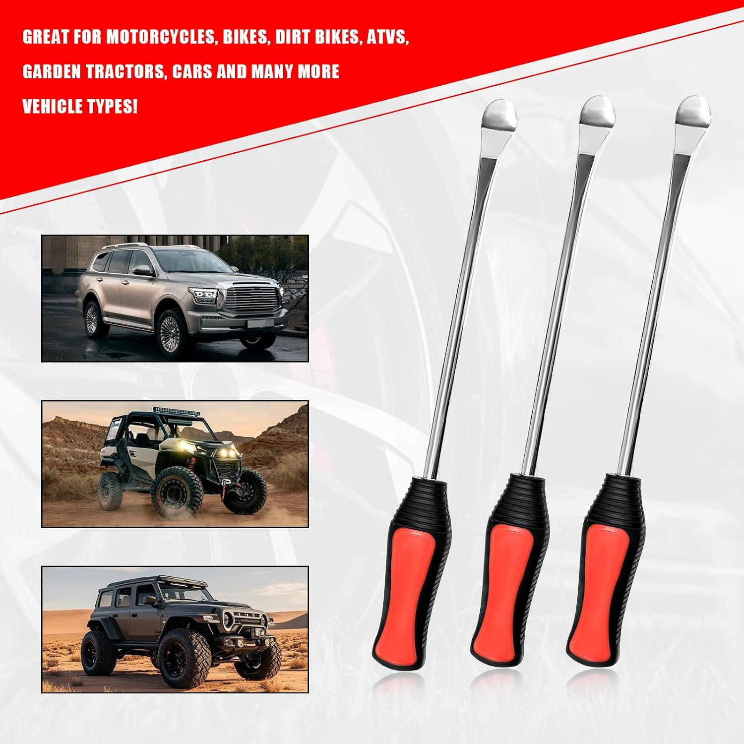 12.2 Inch Steel Tire Spoons Tool Set, 3 Heavy Duty Tire Spoon Levers with 2 R...