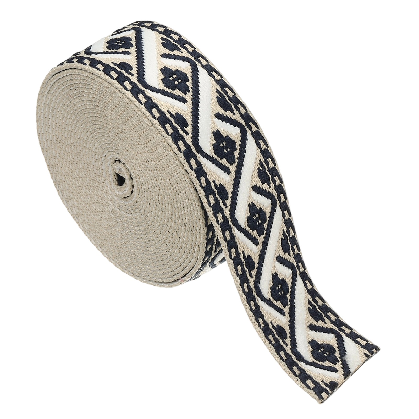 4.75Yards Cotton Webbing Strap 50mm Jacquard Webbing Strap, Blue-Khaki