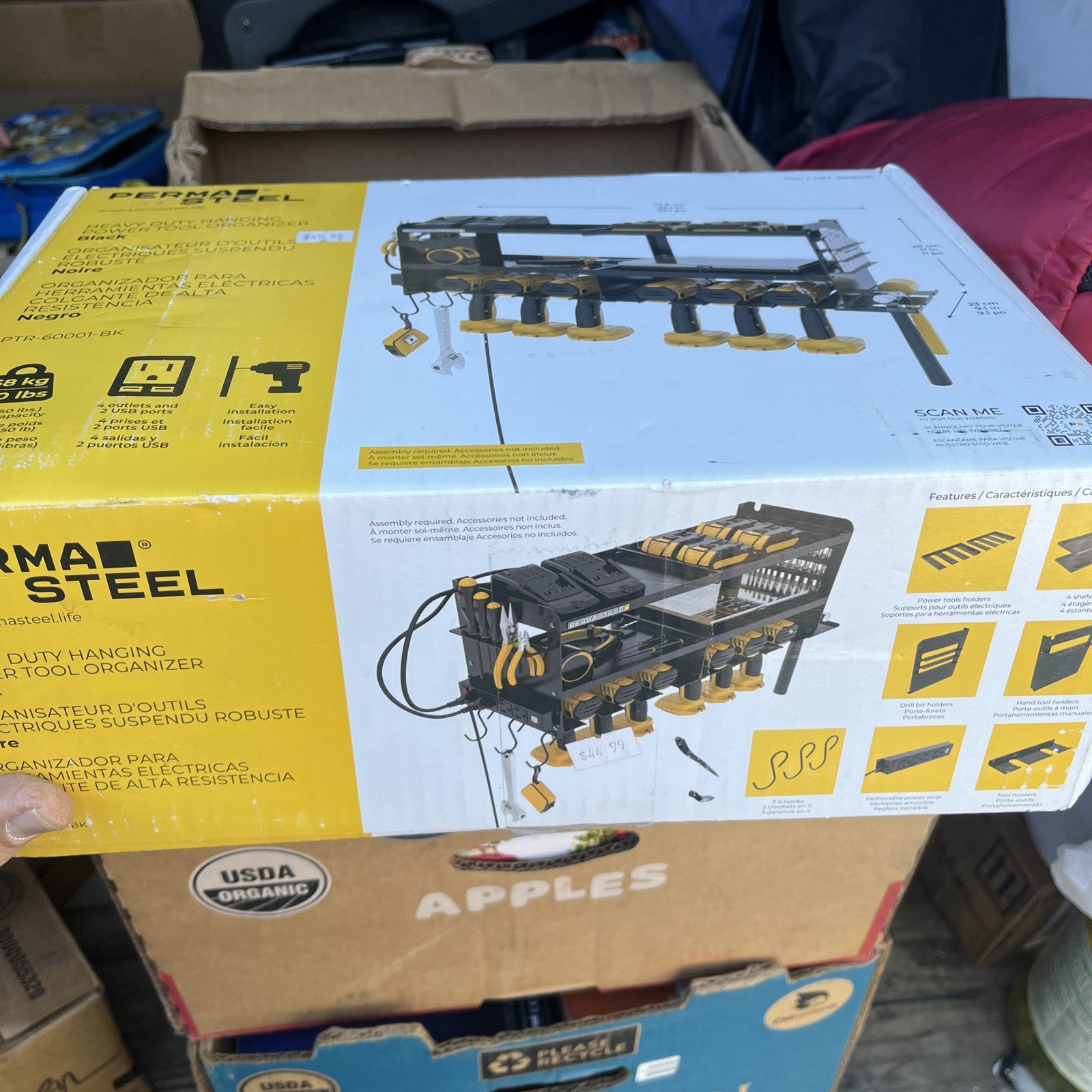 Brand New Perma Steel Heavy Duty Hanging Power Tool Organizer with Power Strip