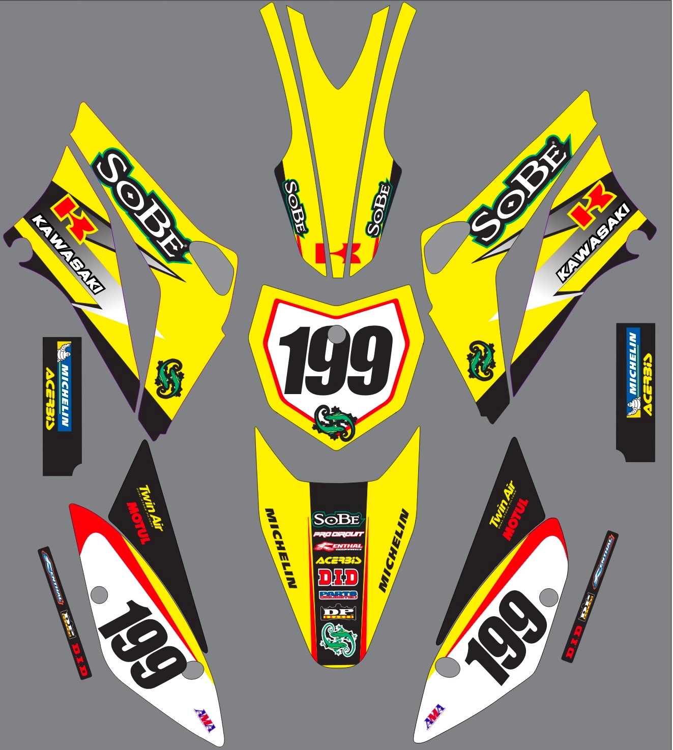 Decals for Kawasaki KLX110 GRAPHICS 2010-2025 Yellow