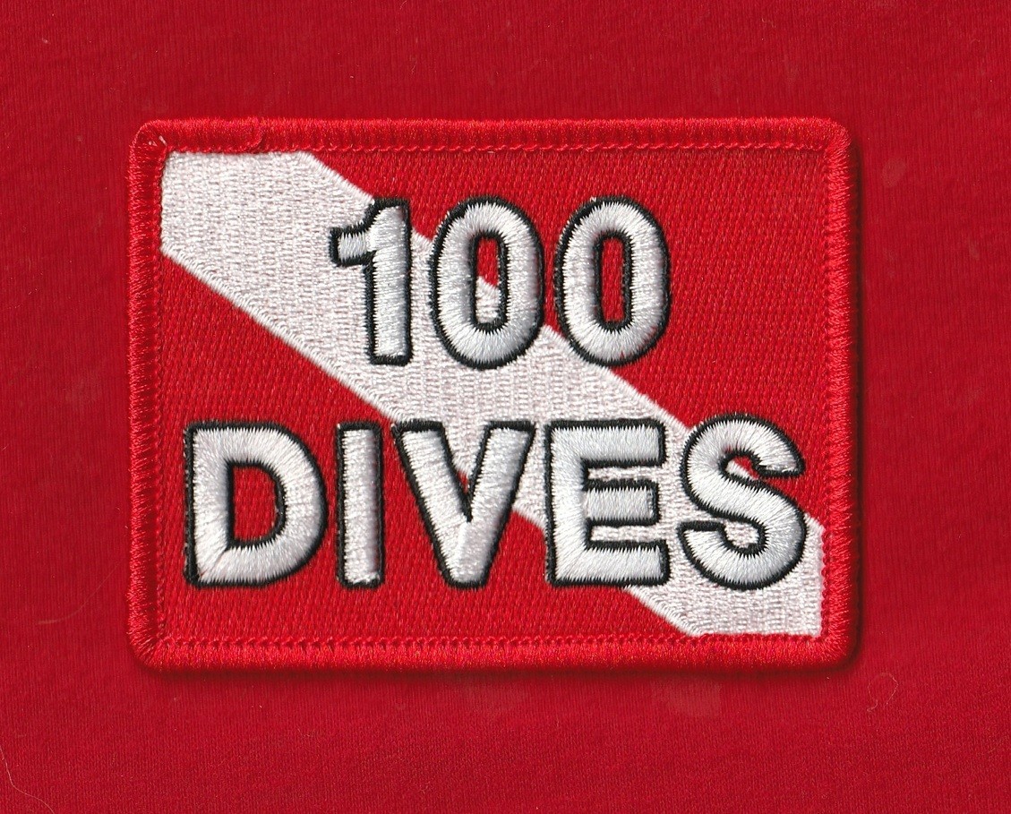 3.5" Iron-on 100 DIVES Patch Dive Flag SCUBA Diving Diver-Down Certification USA