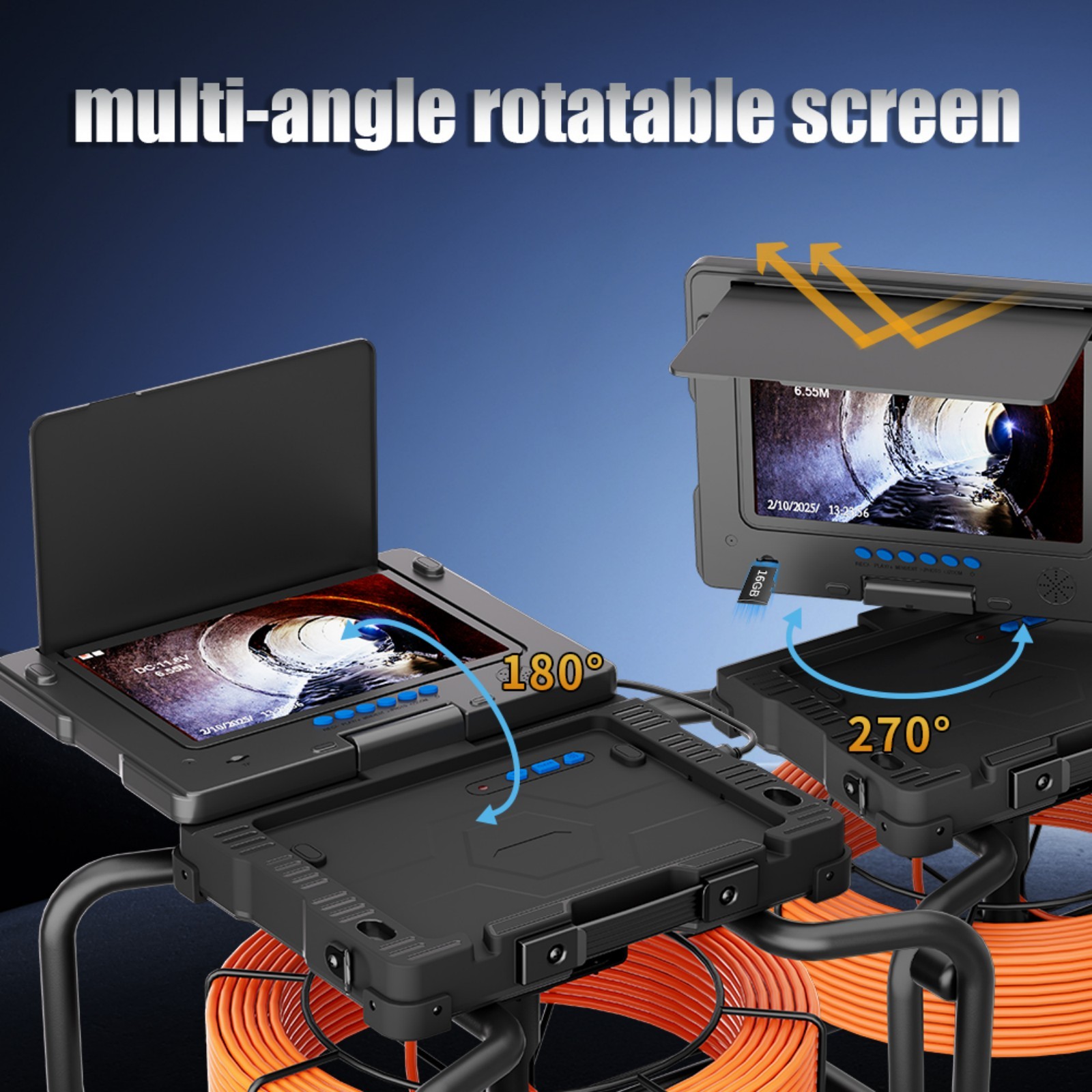 9" IPS DVR Pipe Inspection Camera 7mm Diameter IP68 Pipeline Video Endoscope