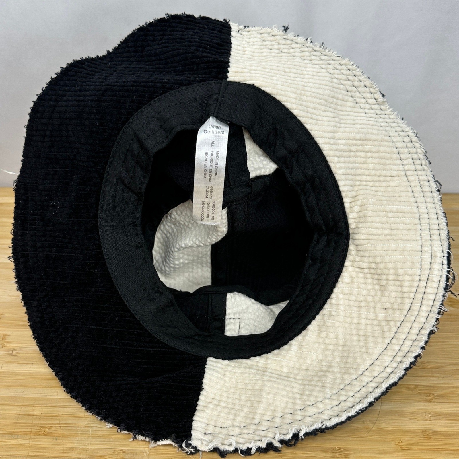 BDG Urban Outfitters Black White Corduroy Bucket Hat Frayed Colorblock Patch