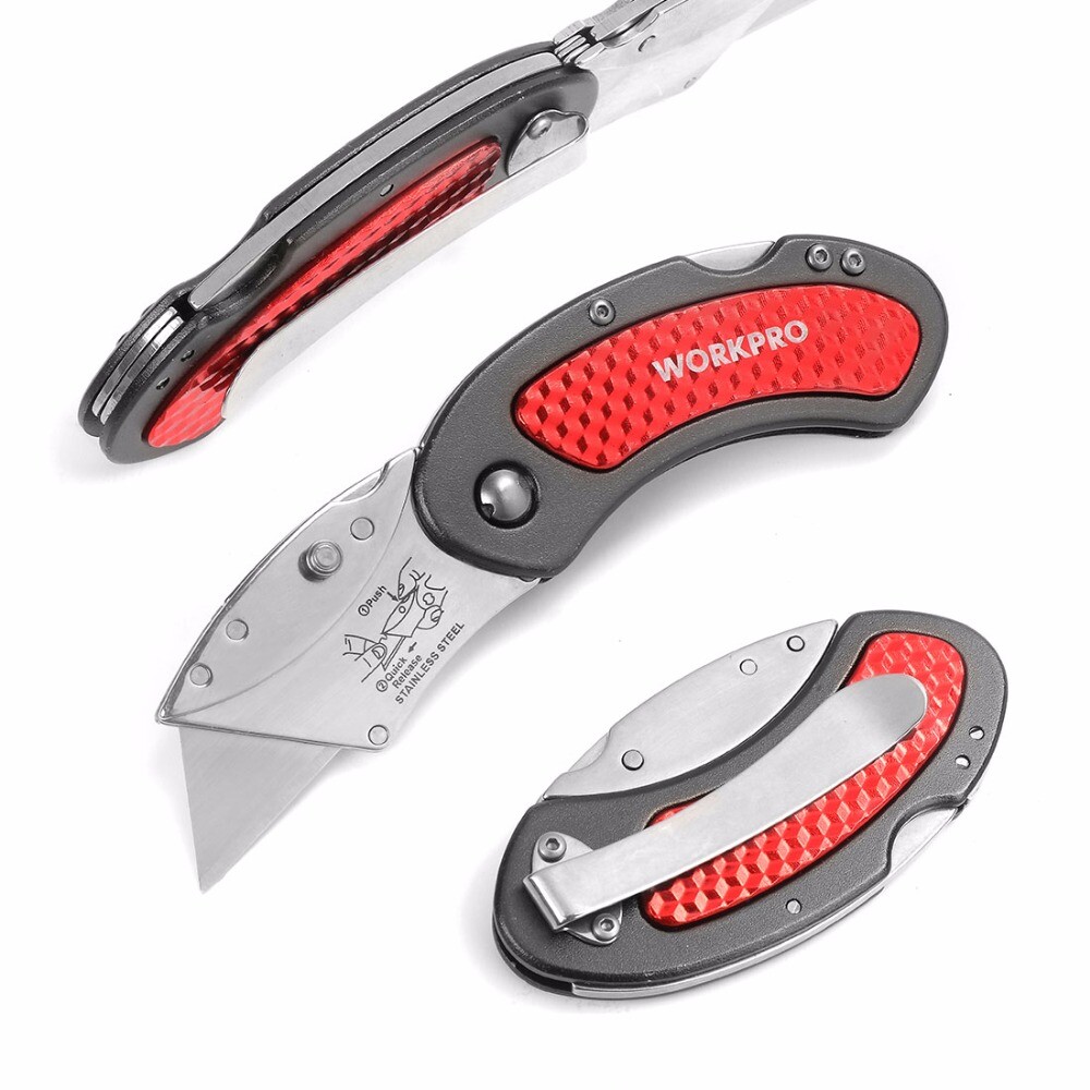 WORKPRO 3PCS Folding Utility Knife Set Quick Change Blade W/10PCS Extra Blades