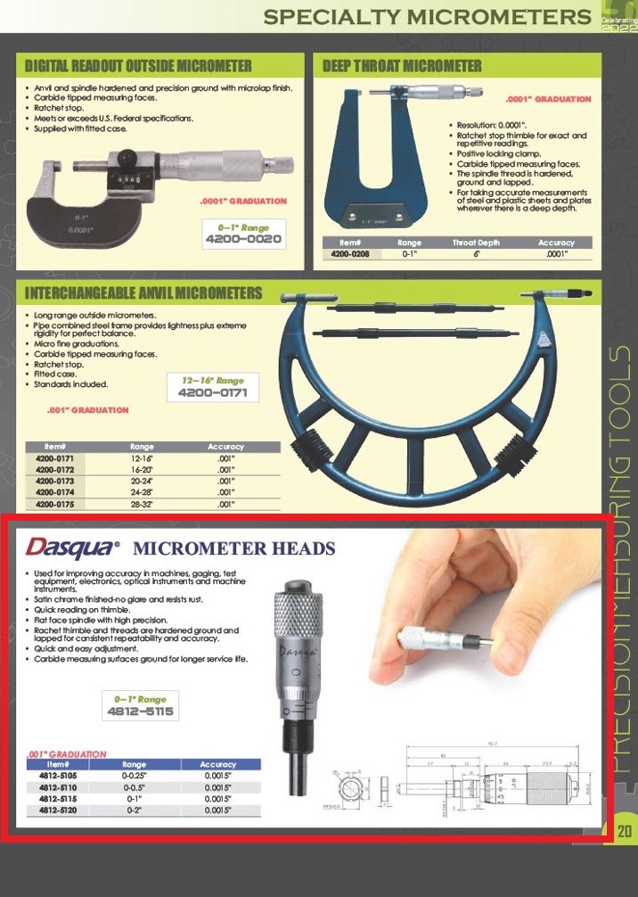 DASQUA 0-0.5" MICROMETER HEAD (4812-5110)