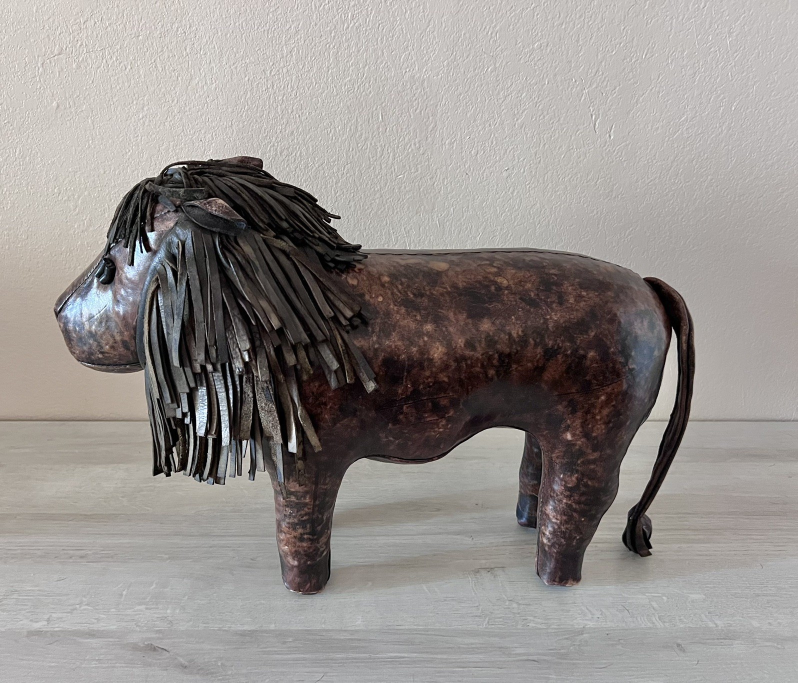 Vintage Dimitri Omersa Lion Leather Footstool
