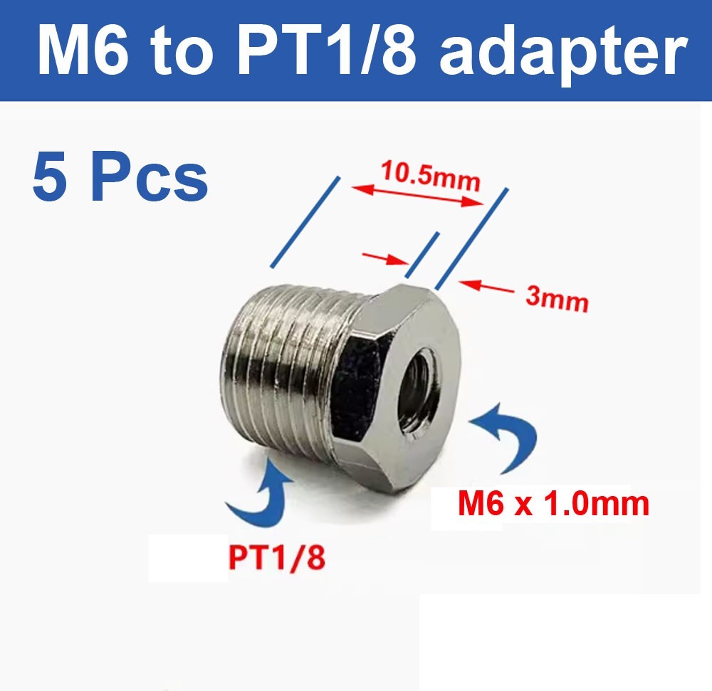 5pcs M6 x 1 mm Female Thread to PT1/8 Male Thread Bushing Adapter