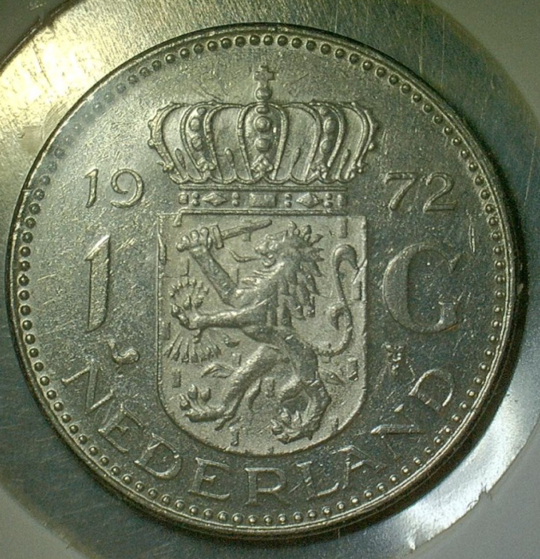 WORLD COIN SALE-1972 NEDERLANDS  1 GULDEN-NICKEL COMPOSITION COIN-KM# 184a