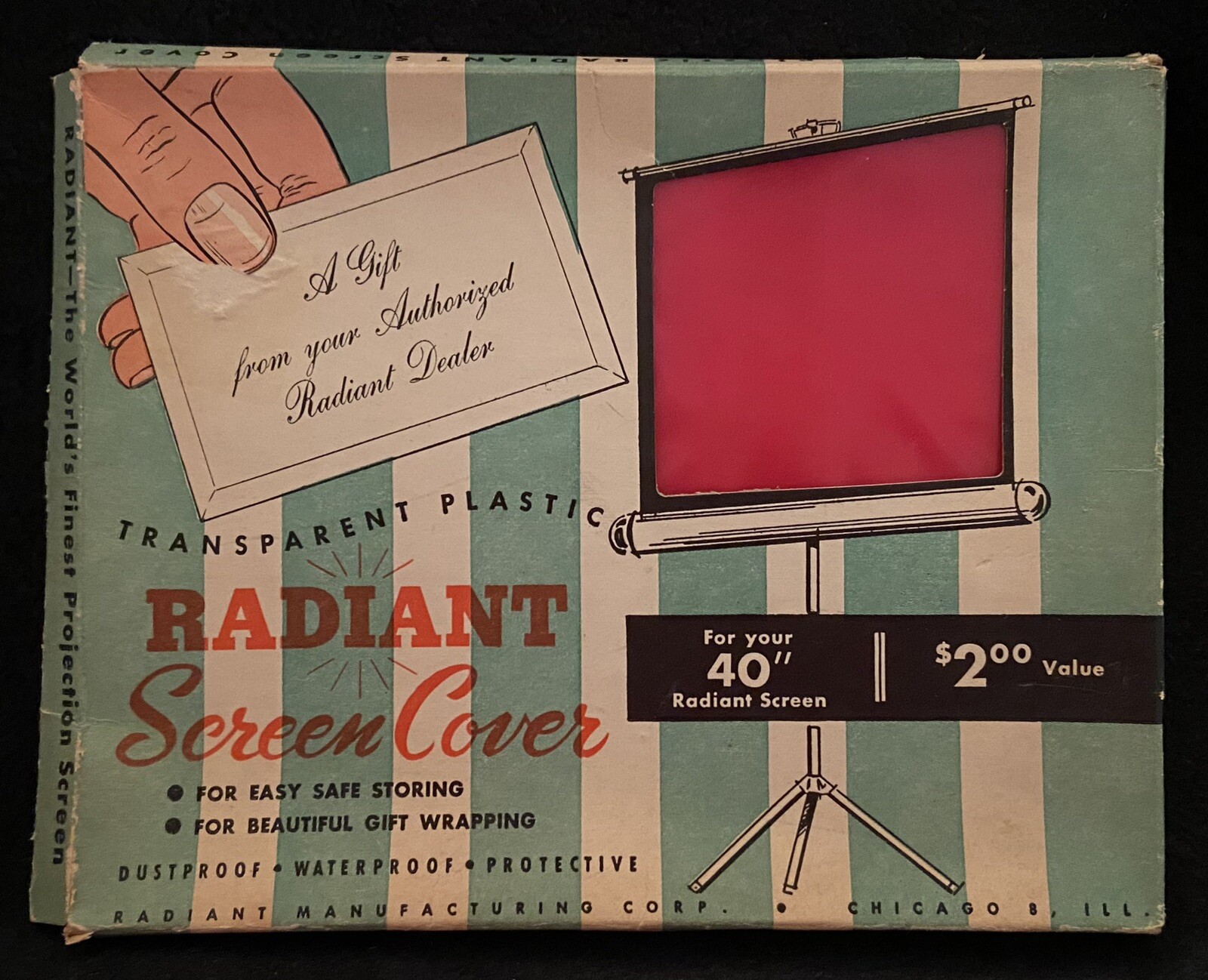 Vintage 1950s RADIANT PROJECTOR SCREEN COVER-Never Used-Great Graphics-MCM-Rare