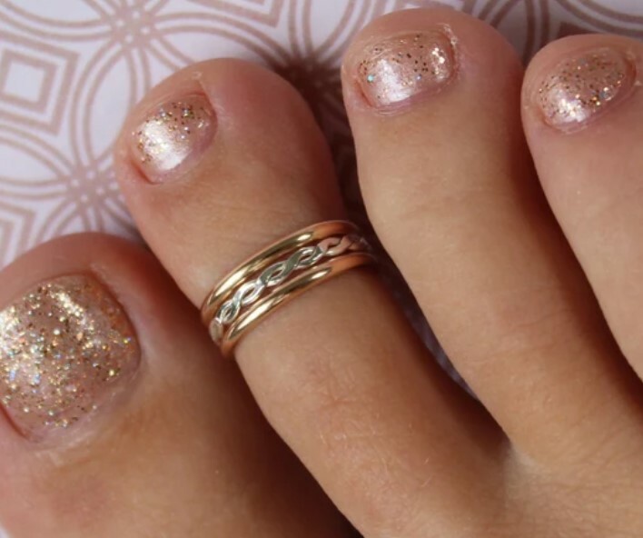 Women's Solid 925 Silver Metal 3 Row Adjustable Toe Ring 14k Yellow Gold Plated