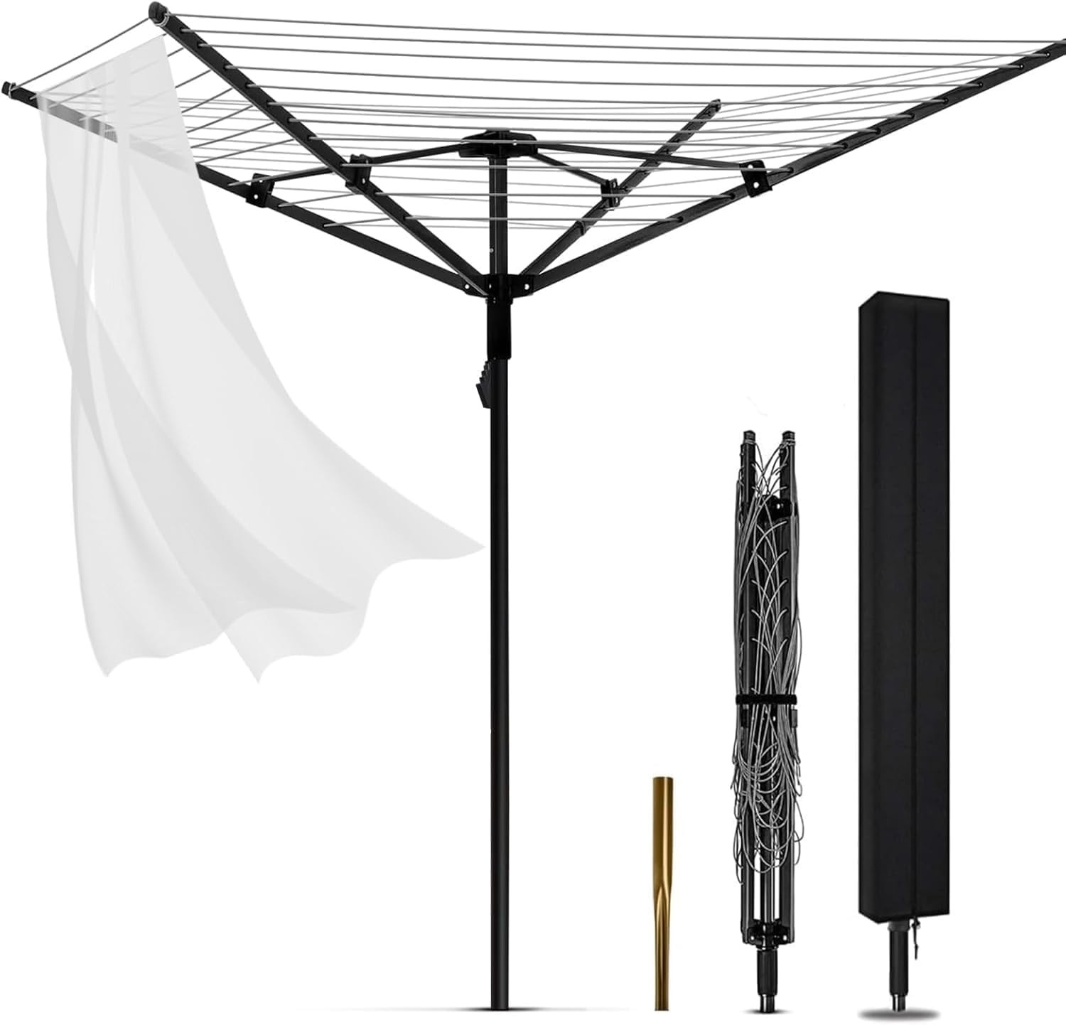 Heavy Duty Outdoor Umbrella Drying Rack 12 Lines 165ft Adjustable Clothesline