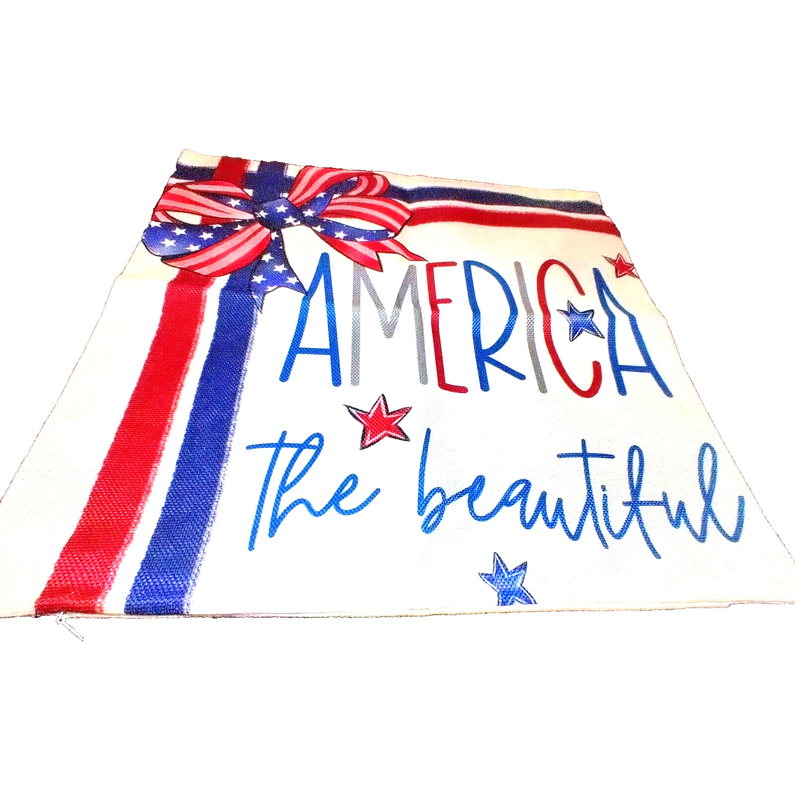 America The Beautiful Throw Pillow Zippered Cover 17.5"H x 18" W Red White Blue
