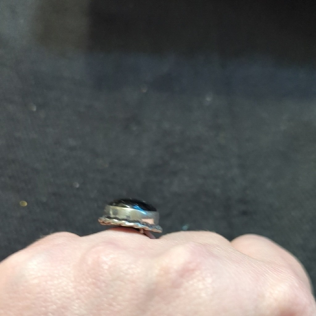 Silver Plated Black Moonstone Gemstone Oval Statement Ring - Size 6